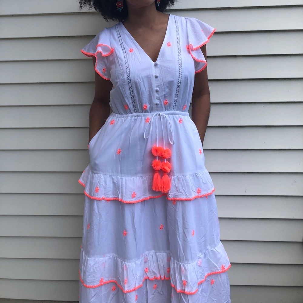 J. Crew White Embroidered Midi Dress Size 6 - Picture 2 of 5